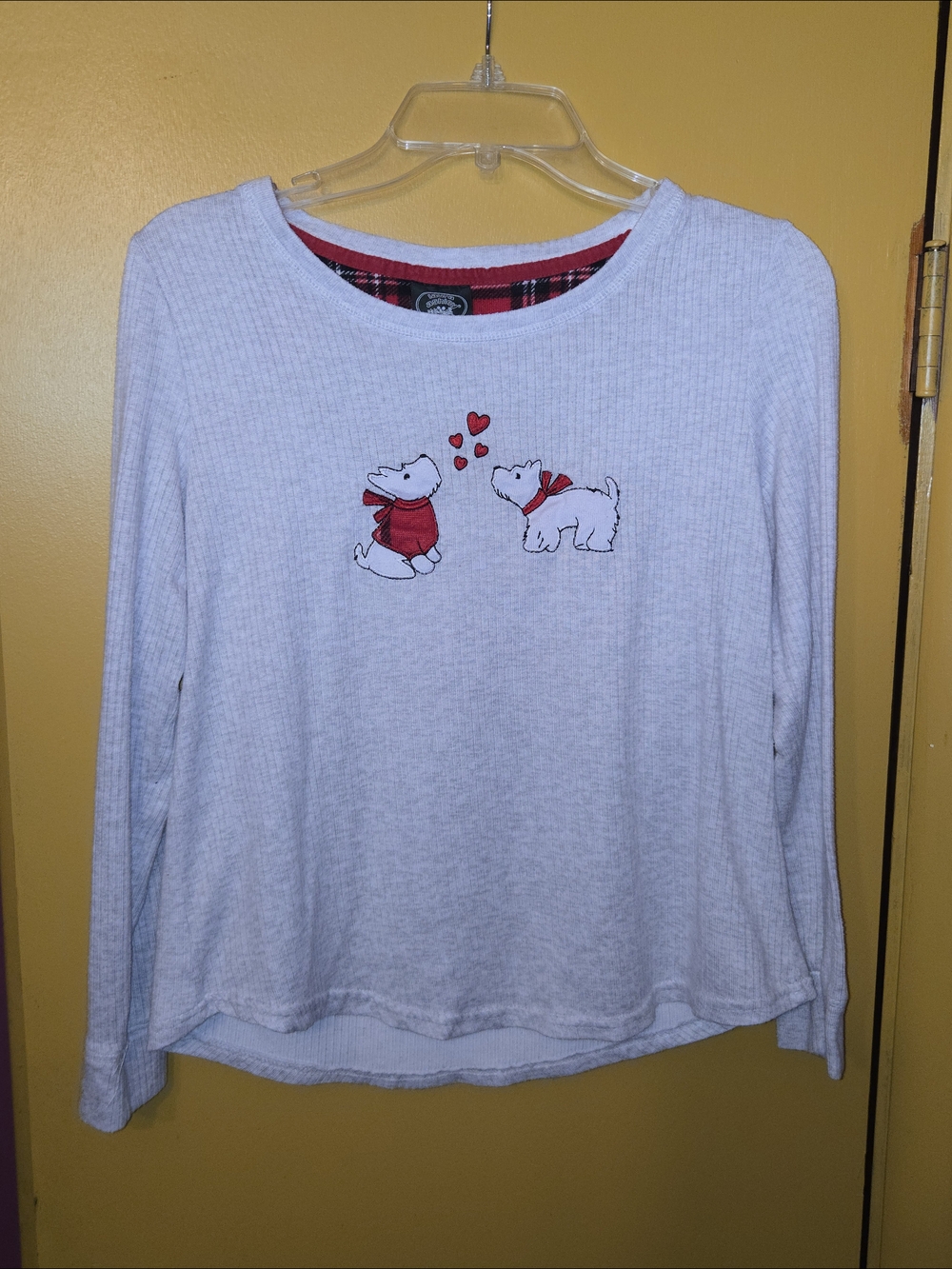 Laura Ashley White Long-Sleeve Tee with Red Puppy Embroidery PJ Shirt ONLY